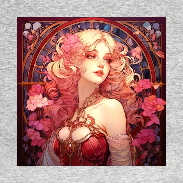 Crimson Princess - Art Nouveau Style by ArtNouveauChic